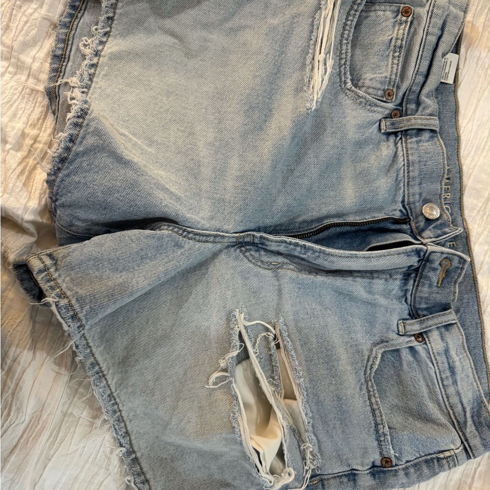 American Eagle Light Blue Distressed Denim Shorts